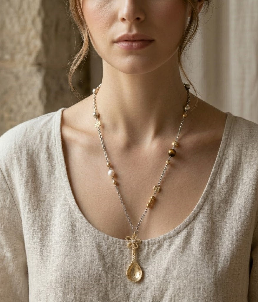 「Alice’s Silver Garden」Floral Spoon Pendant Necklace