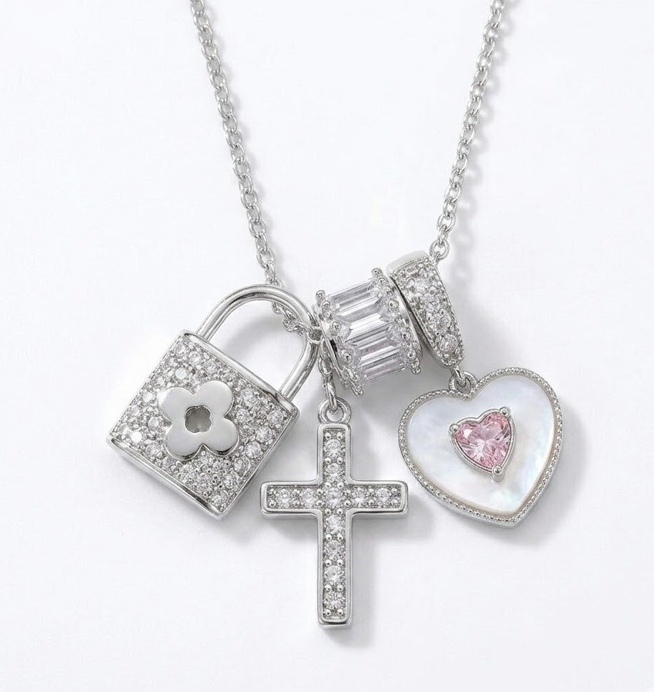 「Charmed Devotion」Multi-Charm Pavé Necklace