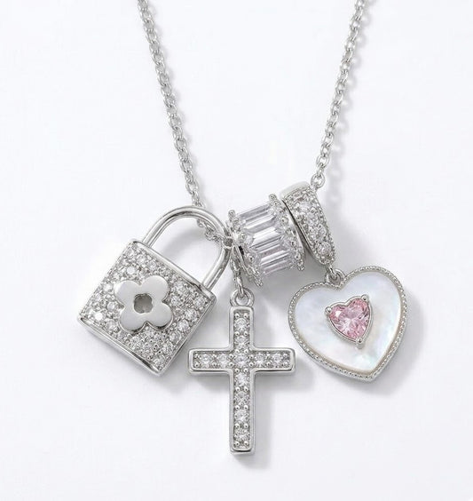 「Charmed Devotion」Multi-Charm Pavé Necklace