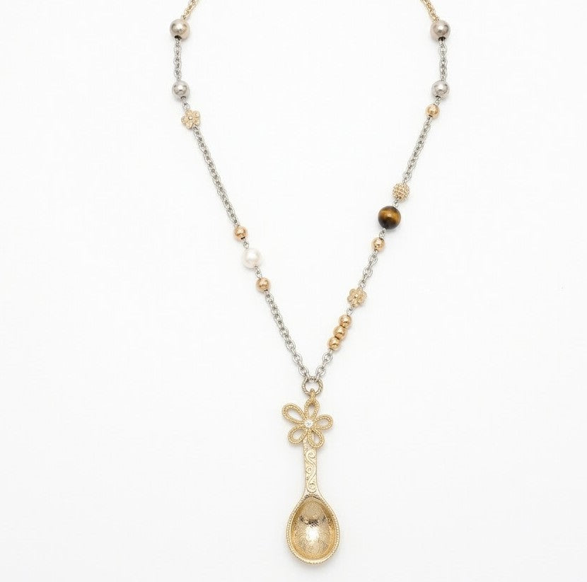 「Alice’s Silver Garden」Floral Spoon Pendant Necklace