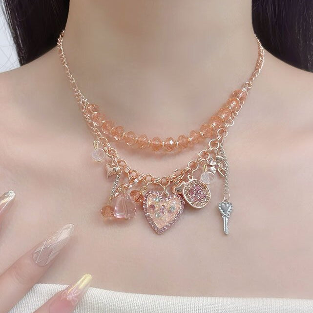 Rose Quartz Lucky Charms Layered Necklace